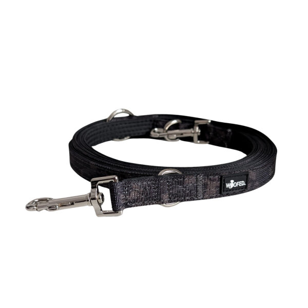 Nylon Classic Führleine Black Camo - 2,5m 3-fach verstellbar mit Kurzführgriff / Silber