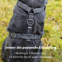 Y-Hundegeschirr 4fach-verstellbar mit Griff und Sicherheitsschnallen Deep Black - ultraleicht - XS