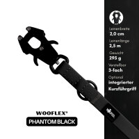 Führleine WOOFLEX® Tactical verstellbar Phantom Black - 2.5m 3-fach verstellbar mit Froschkarabiner & Kurzführgriff