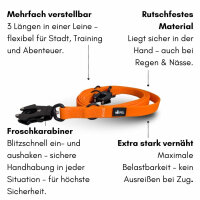 Führleine WOOFLEX® Tactical verstellbar Sunset Orange - 2.5m 3-fach verstellbar mit Froschkarabiner & Kurzführgriff