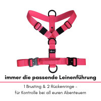 Y-Hundegeschirr 4fach-verstellbar mit Griff und Sicherheitsschnallen Pink Bloom - ultraleicht - L