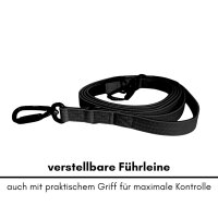 Nylon Pro Führleine Deep Black - Leine 2.5m 3-fach verstellbar mit Kurzführgriff