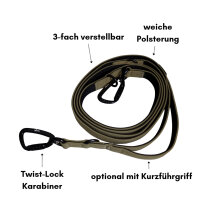 Nylon Pro Führleine Military Olive - Leine 2.5m 3-fach verstellbar mit Kurzführgriff