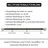 Nylon Pro Führleine Military Olive - Leine 2.5m 3-fach verstellbar mit Kurzführgriff