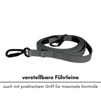 Nylon Pro Führleine Anthracite - Leine 2.5m 3-fach verstellbar mit Kurzführgriff