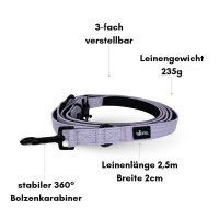 Nylon Classic Führleine Lilac - 2,5m 3-fach verstellbar mit Kurzführgriff