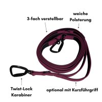 Nylon Pro Führleine Bordeaux - Leine 2.5m 3-fach verstellbar mit Kurzführgriff