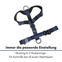 Y-Hundegeschirr 4fach-verstellbar mit Griff und Sicherheitsschnallen Midnight Blue - ultraleicht