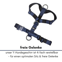 Y-Hundegeschirr 4fach-verstellbar mit Griff und Sicherheitsschnallen Midnight Blue - ultraleicht