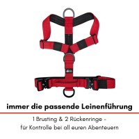 Y-Hundegeschirr 4fach-verstellbar mit Griff und Sicherheitsschnallen Rosso Red - ultraleicht